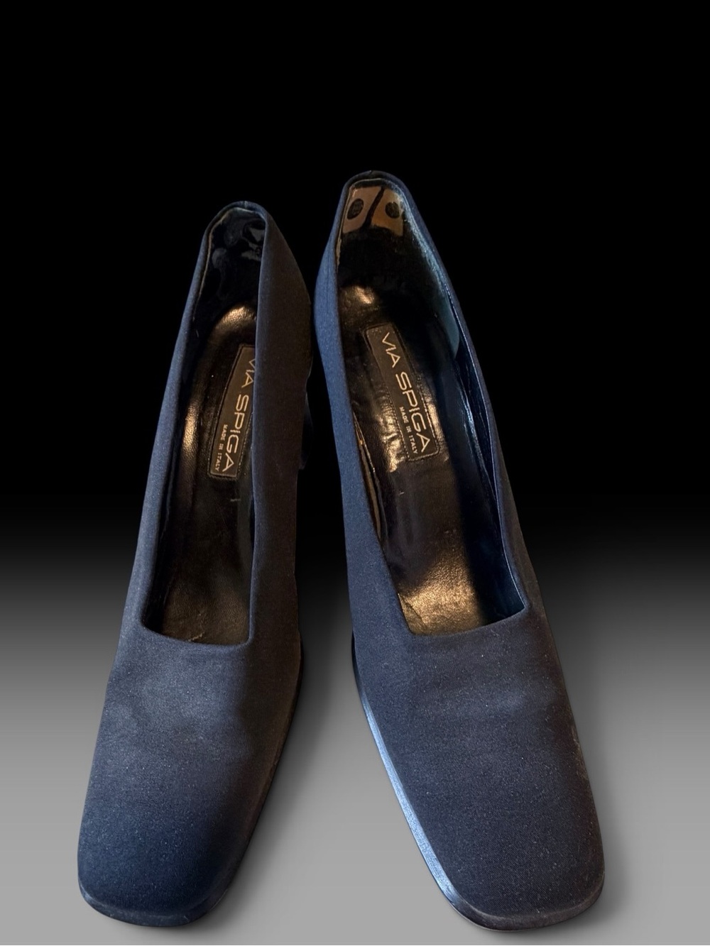 Via Spiga Black Fabric Square Toe Block Heel Pumps Size 11 M